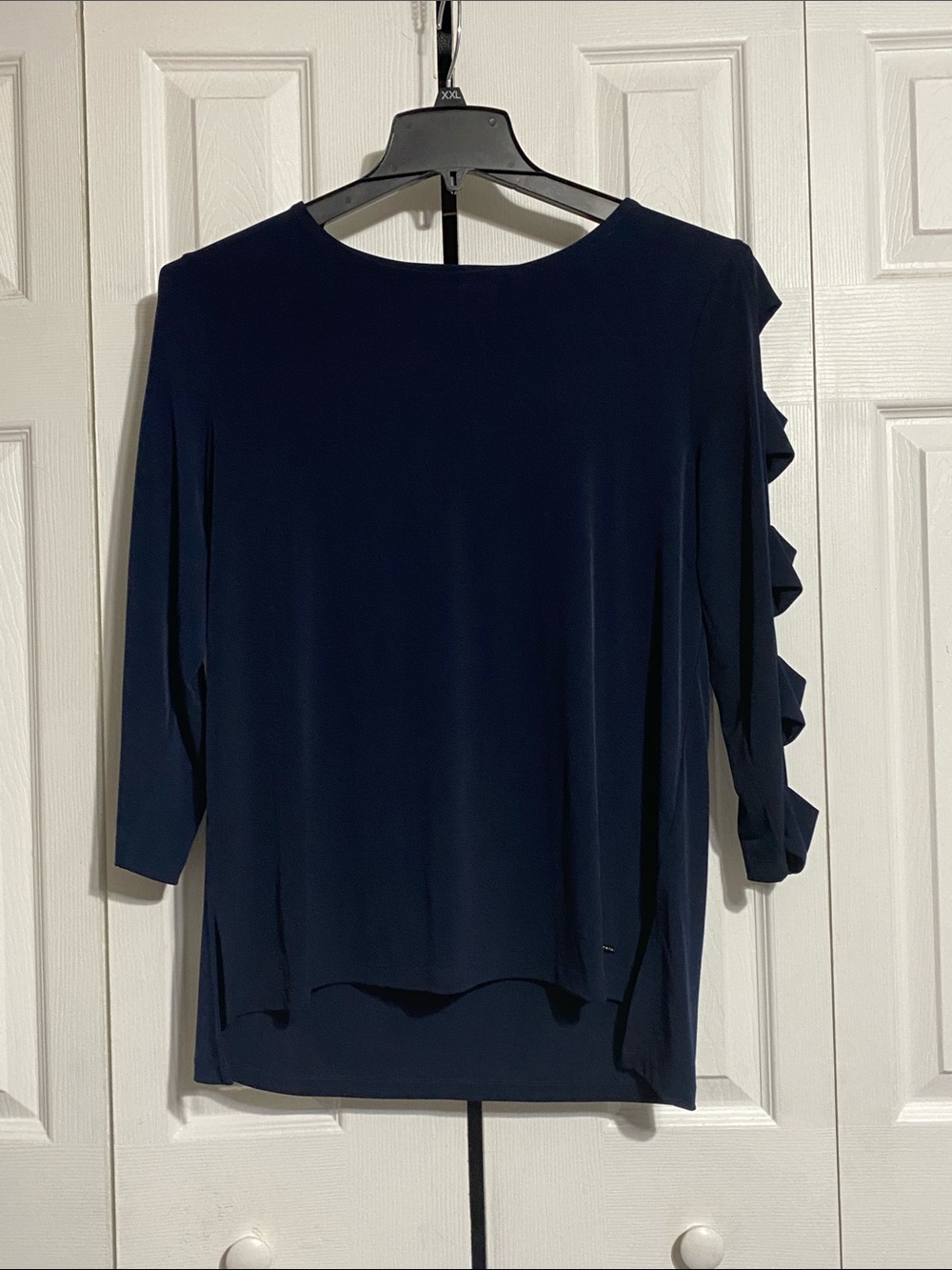 PRETTY Anne Klein NWT navy blue blouse top shirt size LARGE